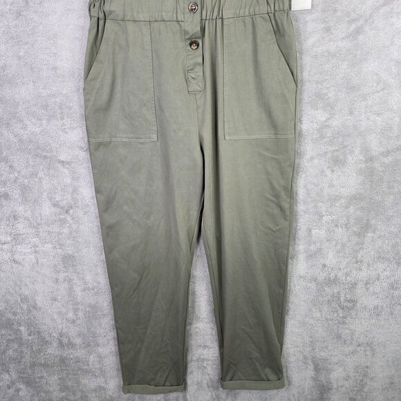 Womens Mono B Olive Green Utility Jumpsuit Button Up Front Short Sleeves Size M - Picture 3 of 11